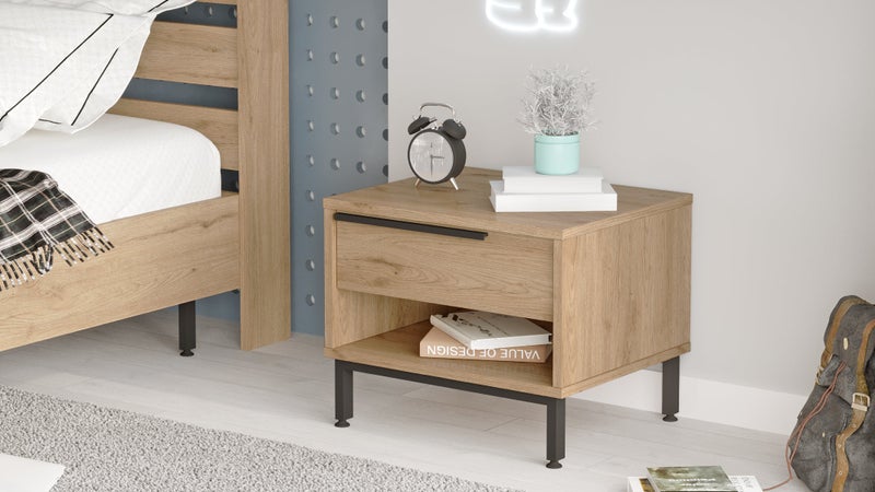 Home Canvas Modern Wooden Bedside Table with Drawer & Open Shelf - Image 4